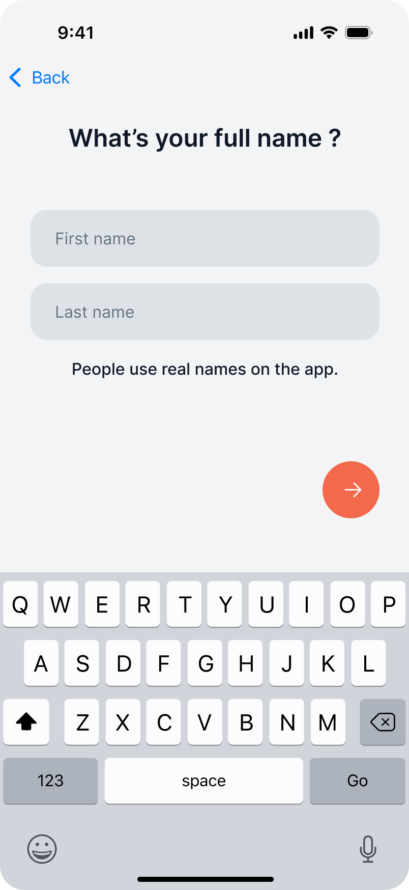 Full name screen